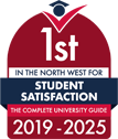 Logo: 1st in the North West for Student Satisfaction - The Complete University Guide 2019-2025